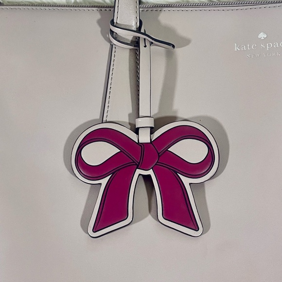 SOLD Kate Spade New York Cassy XL Leather Shopper Bow Tie Fab Lavender Gray Tote - Picture 3 of 15